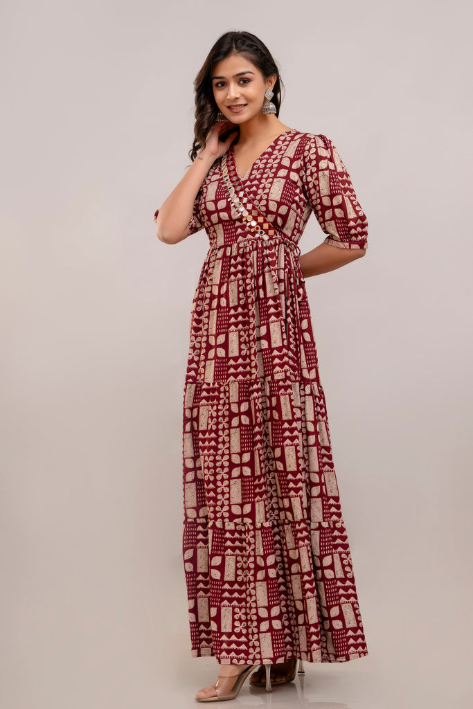 Mirror Embroidered Maroon Rayon Gown