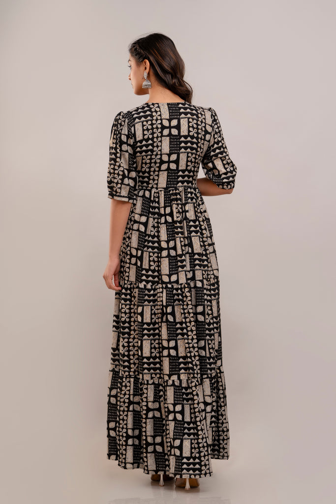 Mirror Embroidered Black Rayon Gown