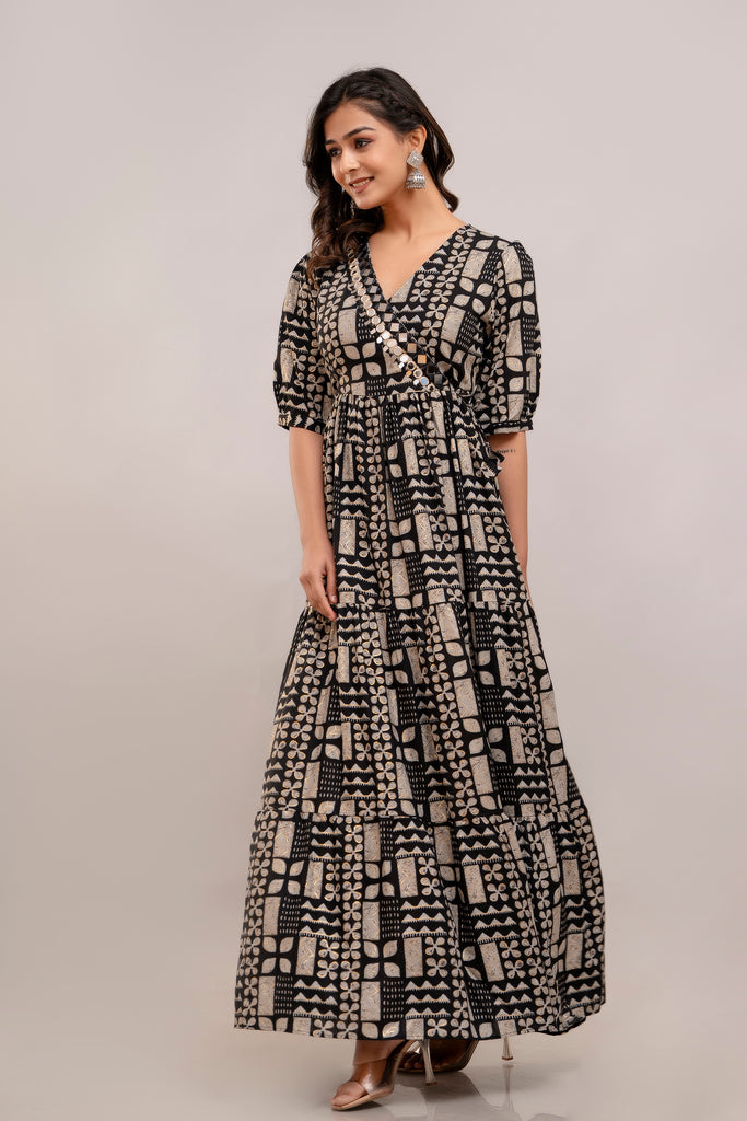 Mirror Embroidered Black Rayon Gown