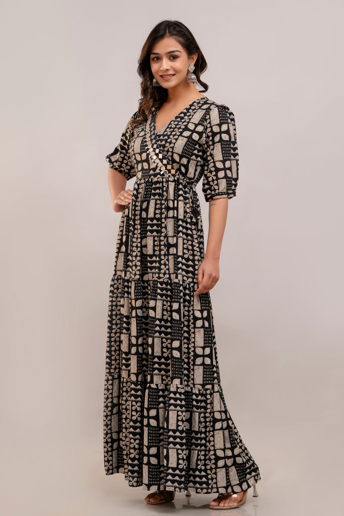 Mirror Embroidered Black Rayon Gown