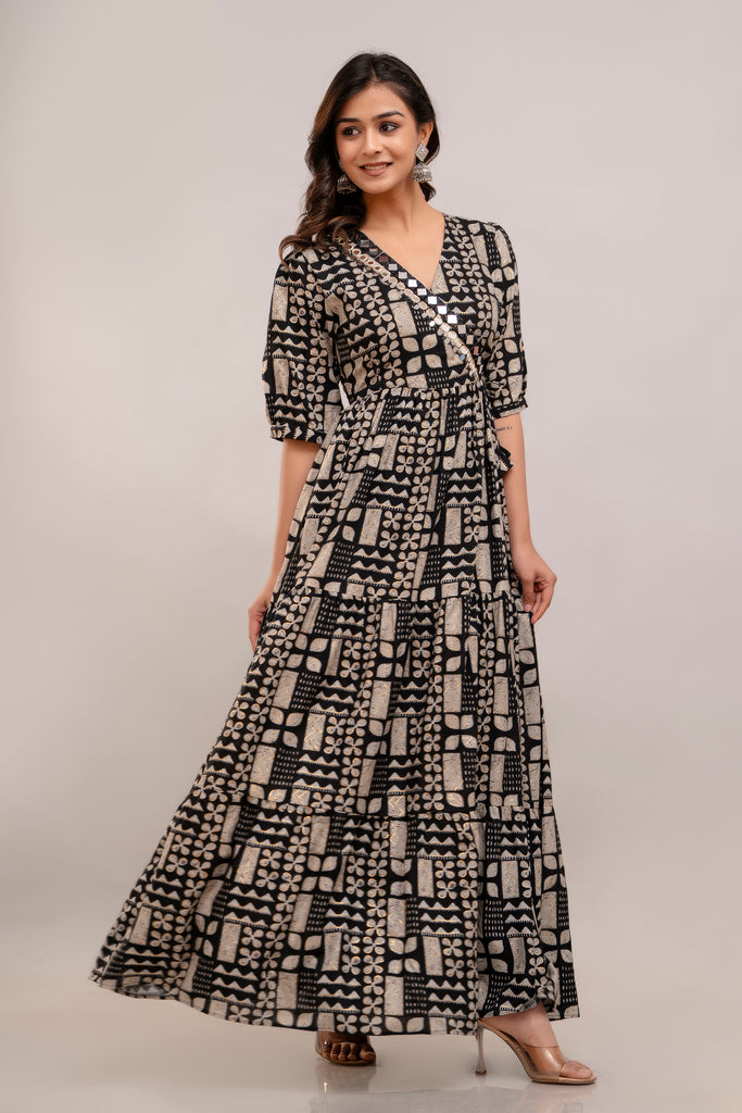 Mirror Embroidered Black Rayon Gown