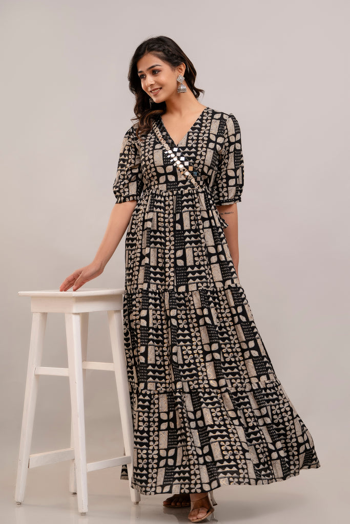 Mirror Embroidered Black Rayon Gown